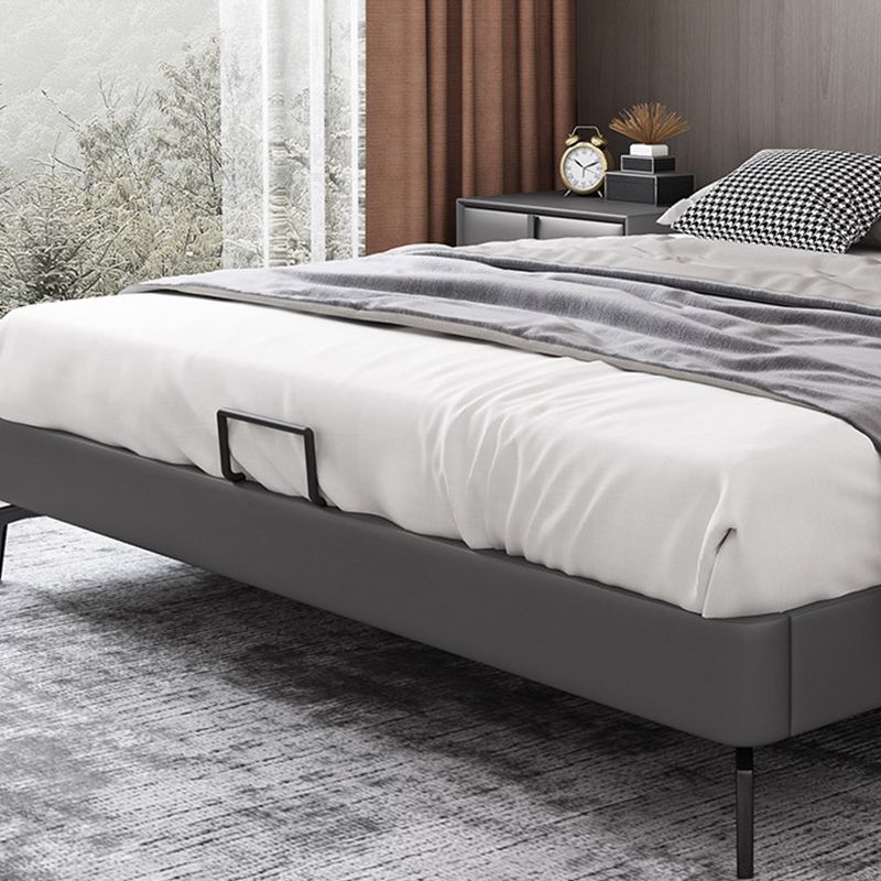 Dark Grey Platform Bed Wood and Upholstered Platform Bed Frame with Metal Legs
