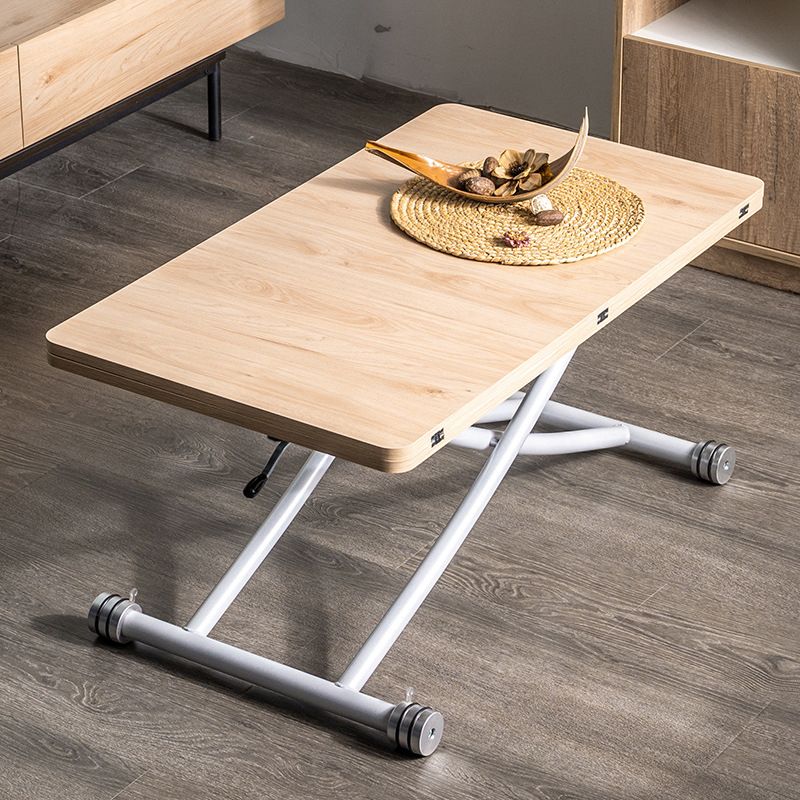 8.6"H Modern Metal Cross Base Glass Rectangular Adjustable Coffee Table