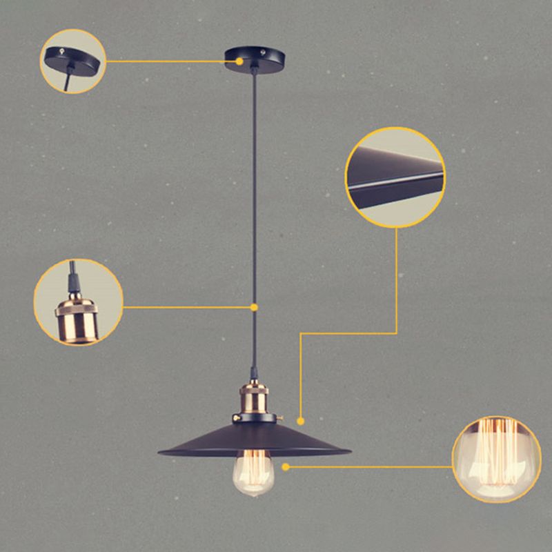 Zwarte schotelschaduw hanglamp retro metalen metalen lamp hangende lamp voor slaapkamer