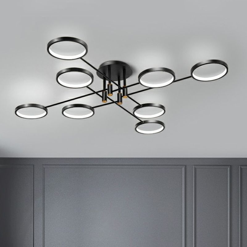 Simplicity Circles LED Ceiling Lamp Metal Living Room Semi Flush Mount Light Fixture
