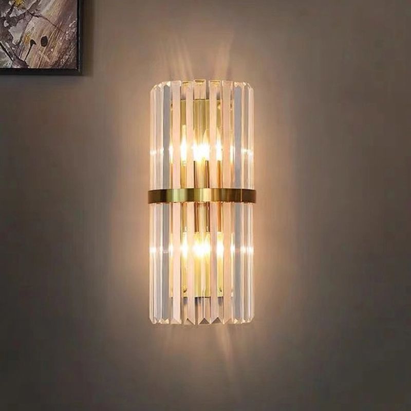 Gold Cylindrical Wall Lamp in Modern Luxury Style Carbon Steel Wall Sconce with Crystal Shade