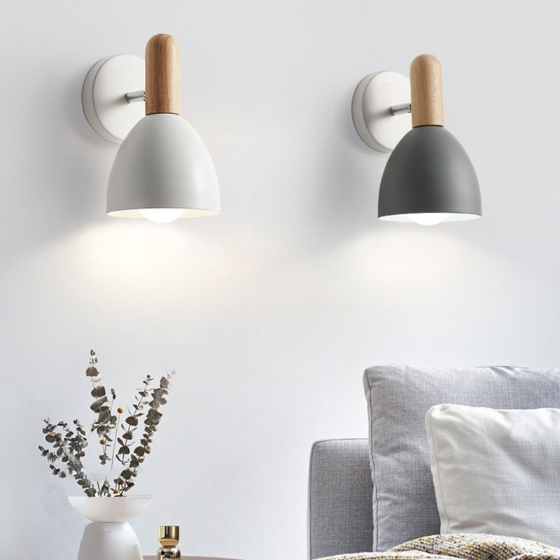 Single Modern Black/White/Grey Wall Mounted Sconce Wooden Shaded Wall Light