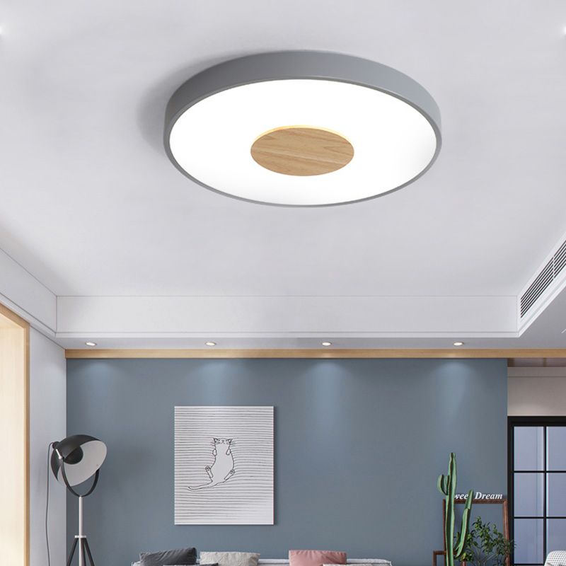 Round Flush Mount Ceiling Light Nordic Iron 1 Head Pink/Blue/White Lighting Fixture for Bedroom, 12"/16"/19.5" Width
