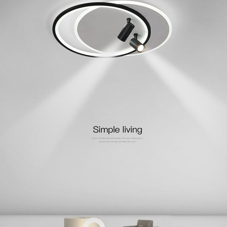 Plafonniers encastrés à LED noirs à 2 lumières, plafonnier ovale en aluminium pour chambre à coucher