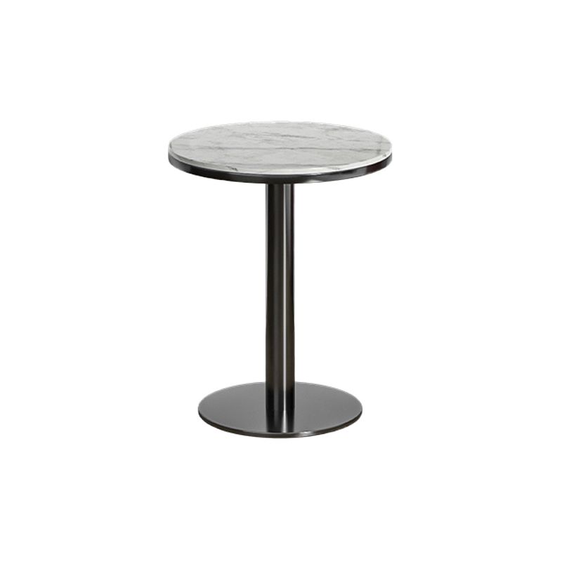 Modern Round Bar Dining Table Indoor White Top Bar Height Pub Table Metal Base in Black
