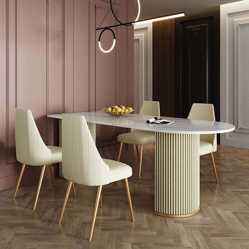 Free Form Sintered Stone Table for Restaurant Luxury White Top Table with Double Pedestal