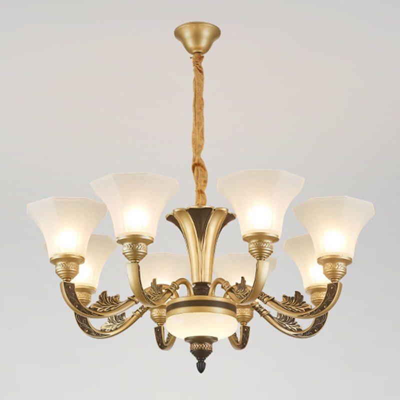 Bell Bedroom Chandelier Light Fixture White Frosted Glass Minimalistic Hanging Lamp Kit