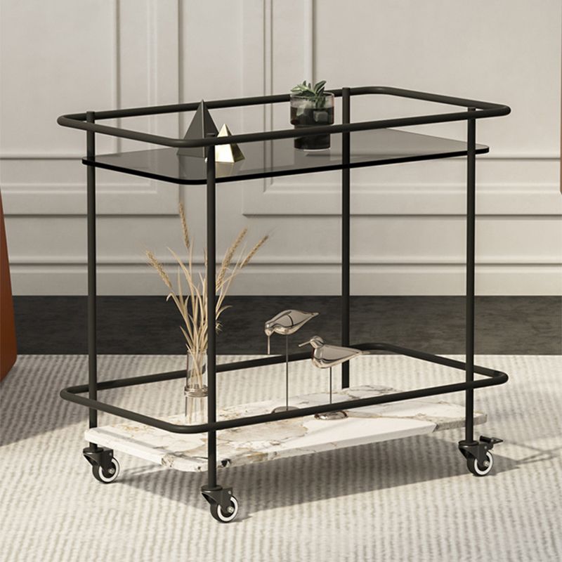 Contemporary Glass & Stone End Table 25.59" W Side Table with Casters