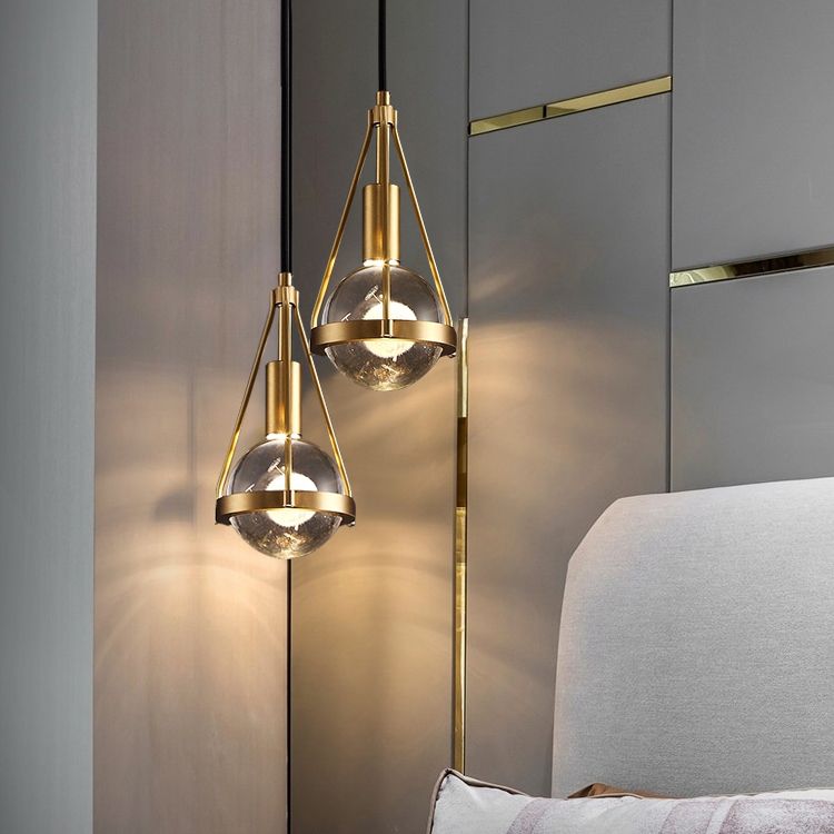Lampe suspendue en bronze en cristal moderne Copper globe suspendu pour les espaces intérieurs