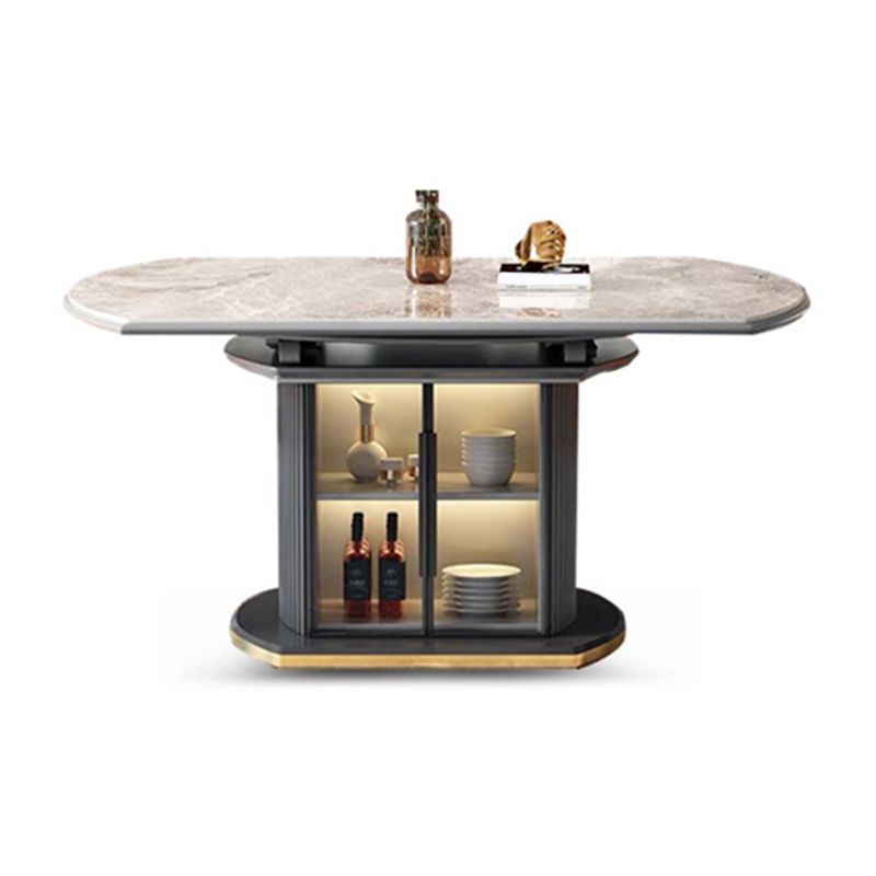 Glossy Gray Dining Set with White Chairs 1/5/7 Pieces Stone Top Dinette Set for Kitchen