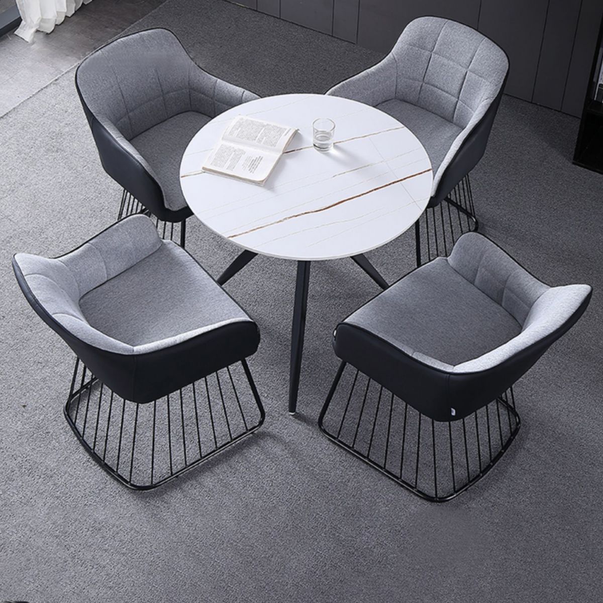 Mesa de cena redonda de estilo moderno Mesa de piedra sinterizada con base de metal para uso en el hogar