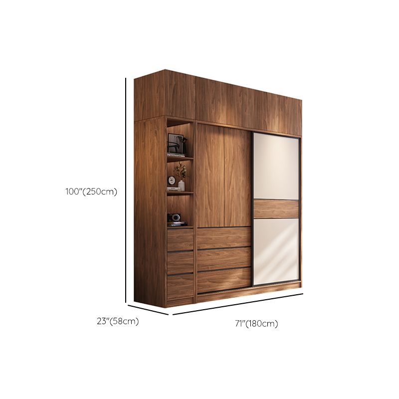 Modern Freestanding Wardrobe Brown Wood Wardrobe Armoire with Drawers