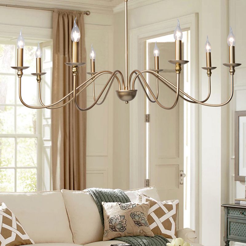 Gold Curved Arm Chandelier Lamp Traditional Clear Glass 4/6/8 Lights Living Room Hanging Light