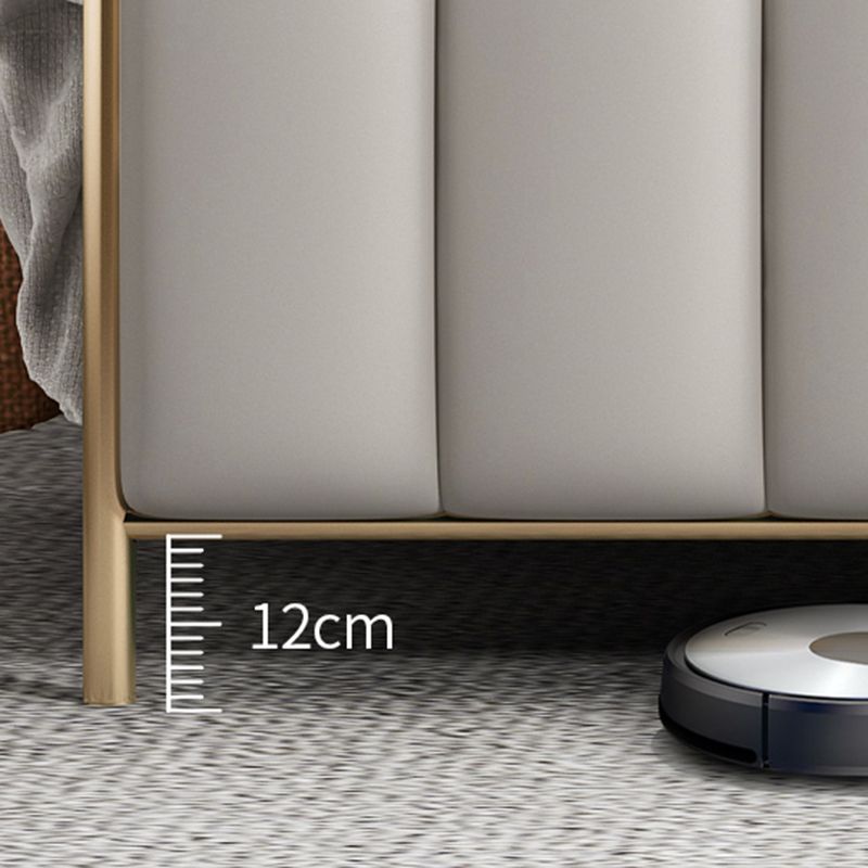 Glam Standard Bed Upholstered Headboard Solid Wood Beige Panel Bed