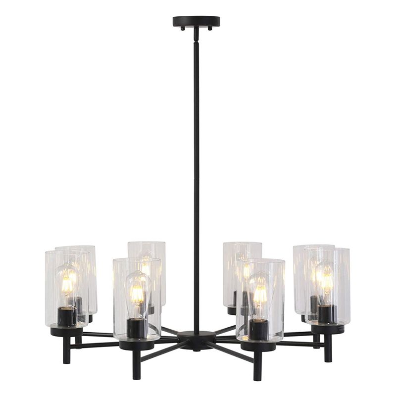 Transparent Glass Cylindrical Shade Chandelier Light Industrial Style Multi Light Ceiling Lighting Fixture for Living Room