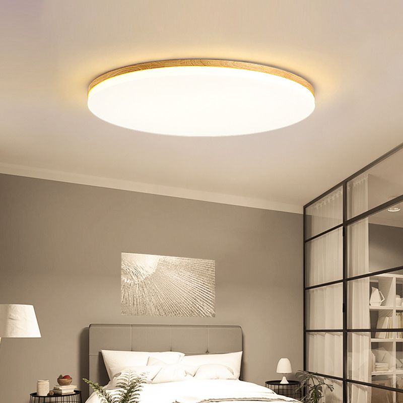 Geometry Shape LED Ceiling Lamp Modern Wooden 1 Light Flush Mount for Living Room