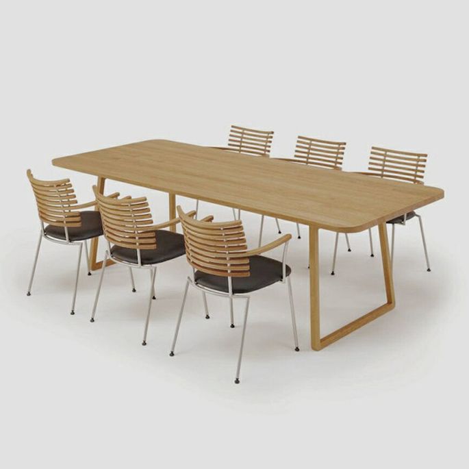 Rectangle Shape Industrial Dining Table Wood Color Fixed Table with Solid Wood