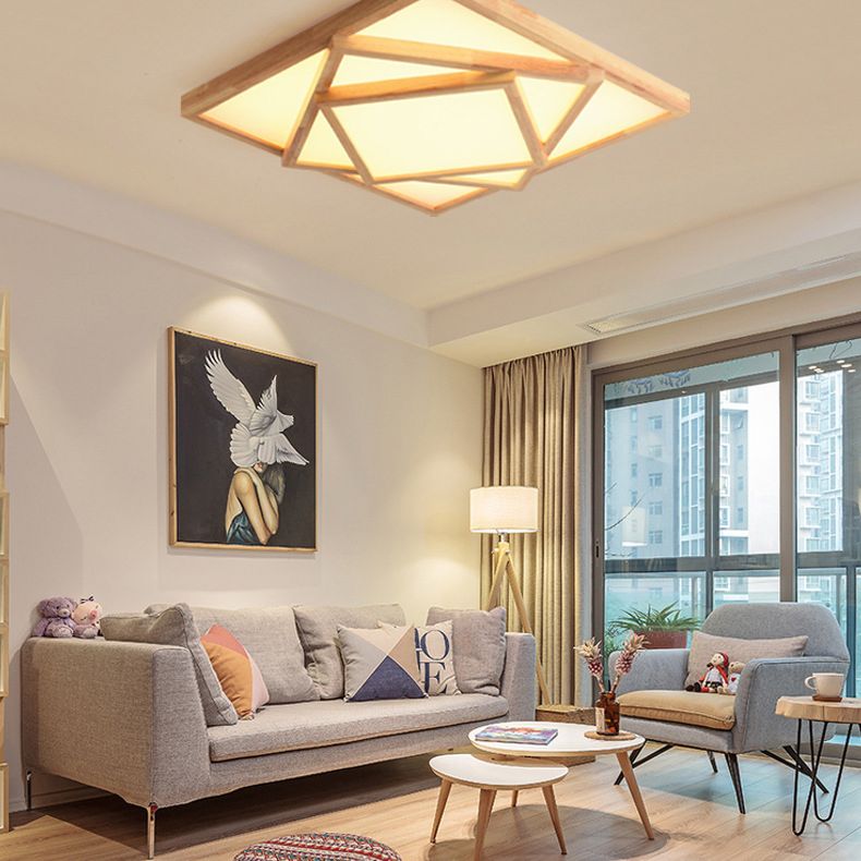 Luminaire encastré en bois à trois niveaux pour le salon Nordic beige LED plafonnier
