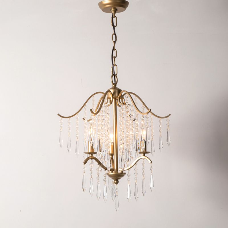 Candle Chandelier Light Fixture Traditional Gold Clear Crystal Tassel Hanging Light Fixture