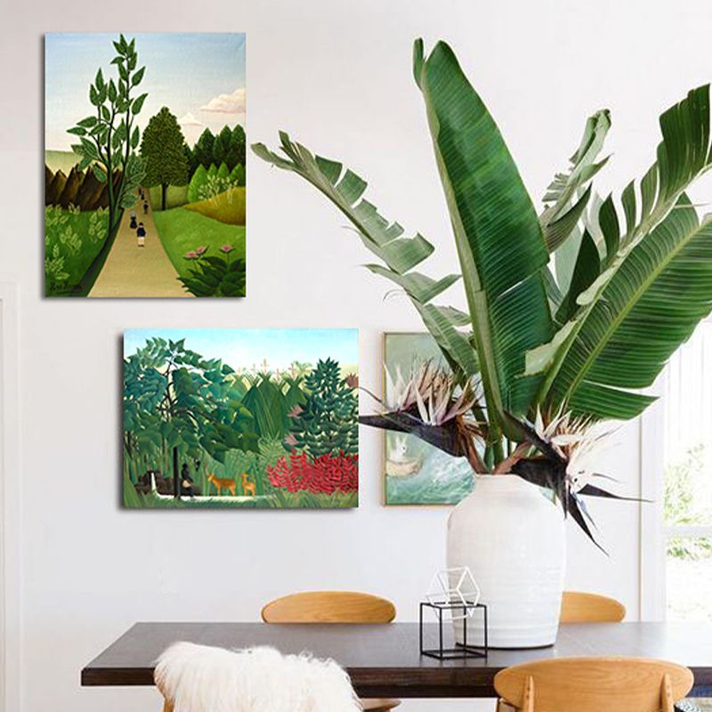 Green Wooded Pathway Wall Art Scenery Kids Style Textured Canvas Print for Nursery
