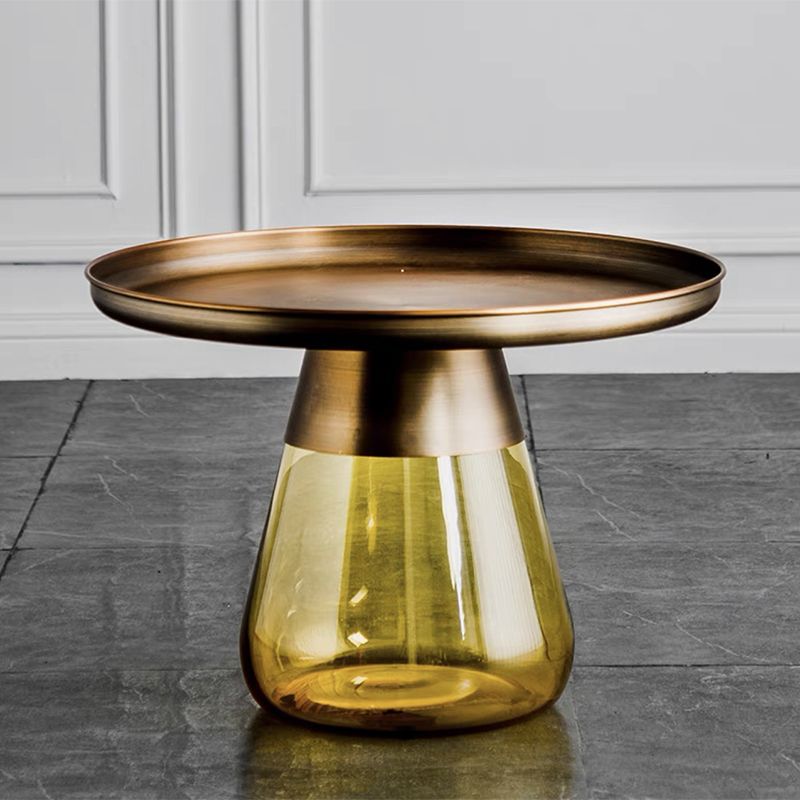 Mid-Century Modern Pedestal Glass Round Storage Single Coffee Table
