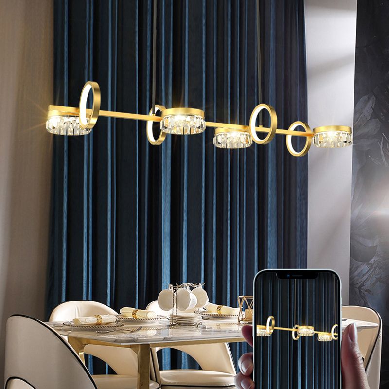 Gold Loops Island Light Postmodern LED Crystal Suspension Light for Dining Room
