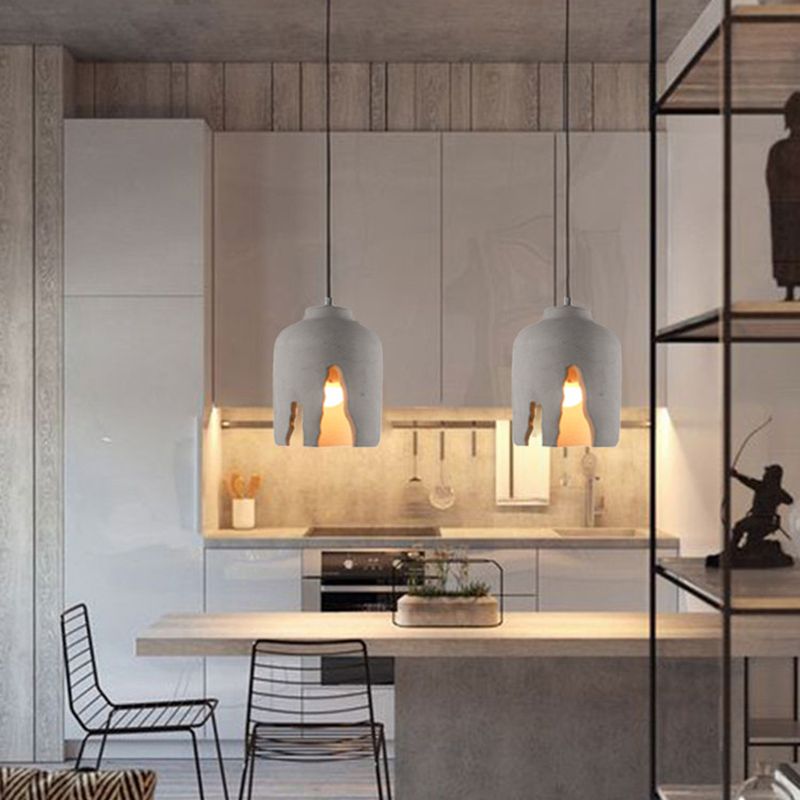 Cement 1-Light Hanging Lamp, Nordic Simple Gray Pendant Lighting for Living