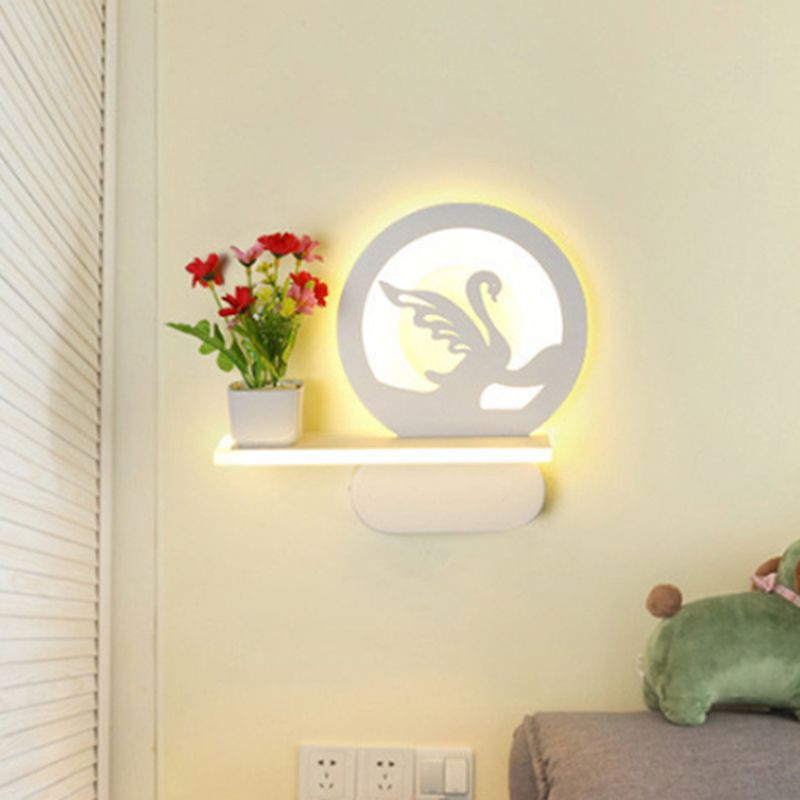 Study Room Big O Wall Lamp with Shelf Acrylic Romantic White Finish Sconce Light