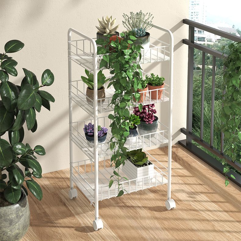 Modern Style Bookshelf White Open Back Metal Bookcase with Caster Wheels