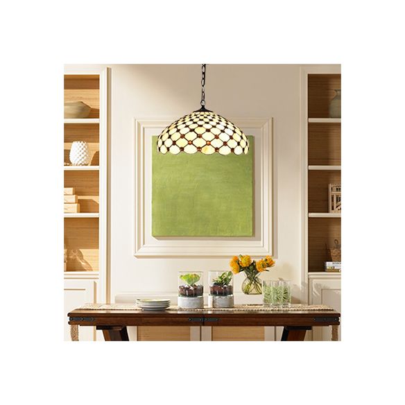 Tiffany Jeweled Down Pendant 2 Lights White Stained Glass Ceiling Suspension Lamp for Dining Room