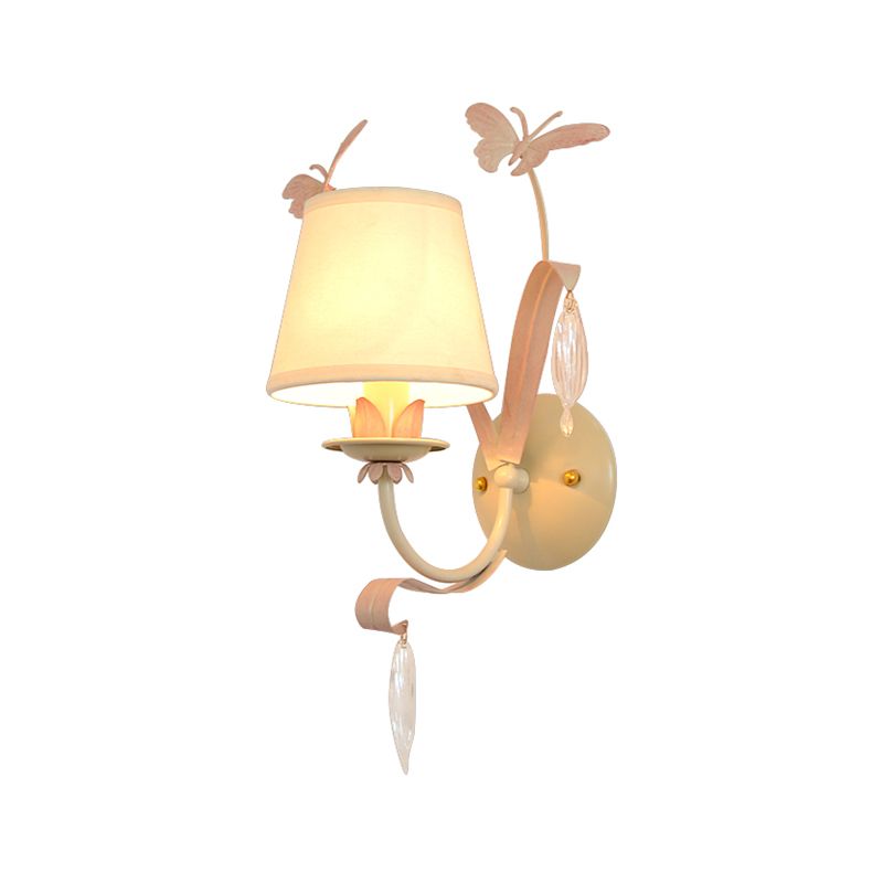 1 Bulb Conical Wall Lamp Modernist Metal and Crystal Sconce Lighting with/without Shade in White Finish