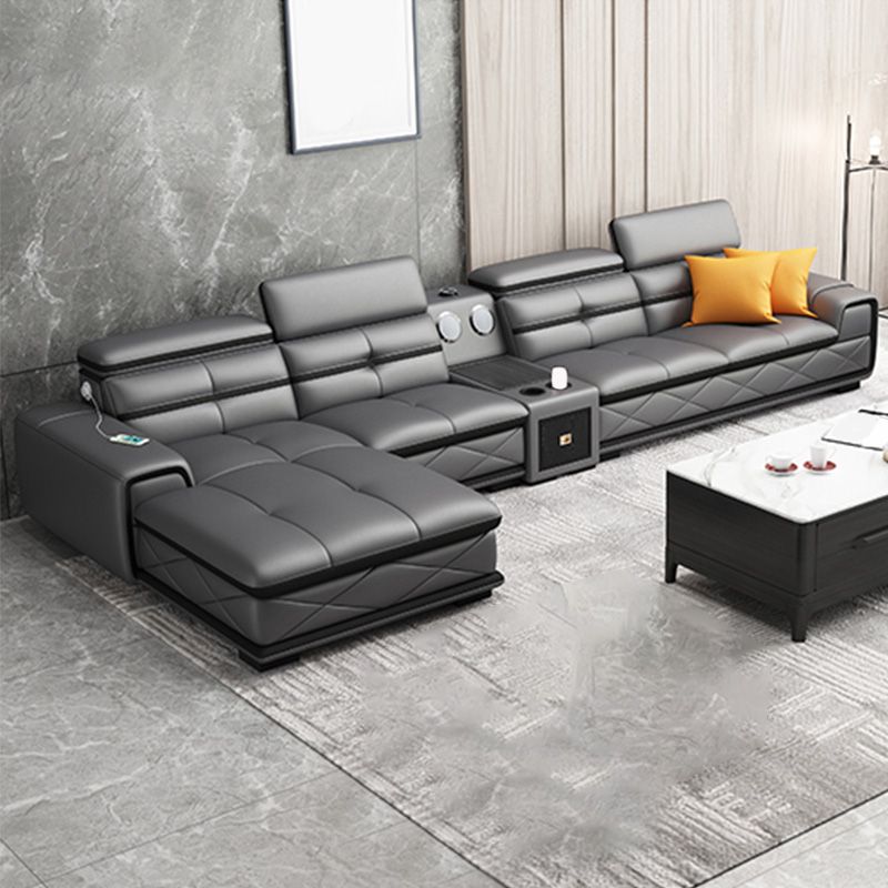 Light-grey Contemporary Sofa and Chaise L-Shape High Back Sectional