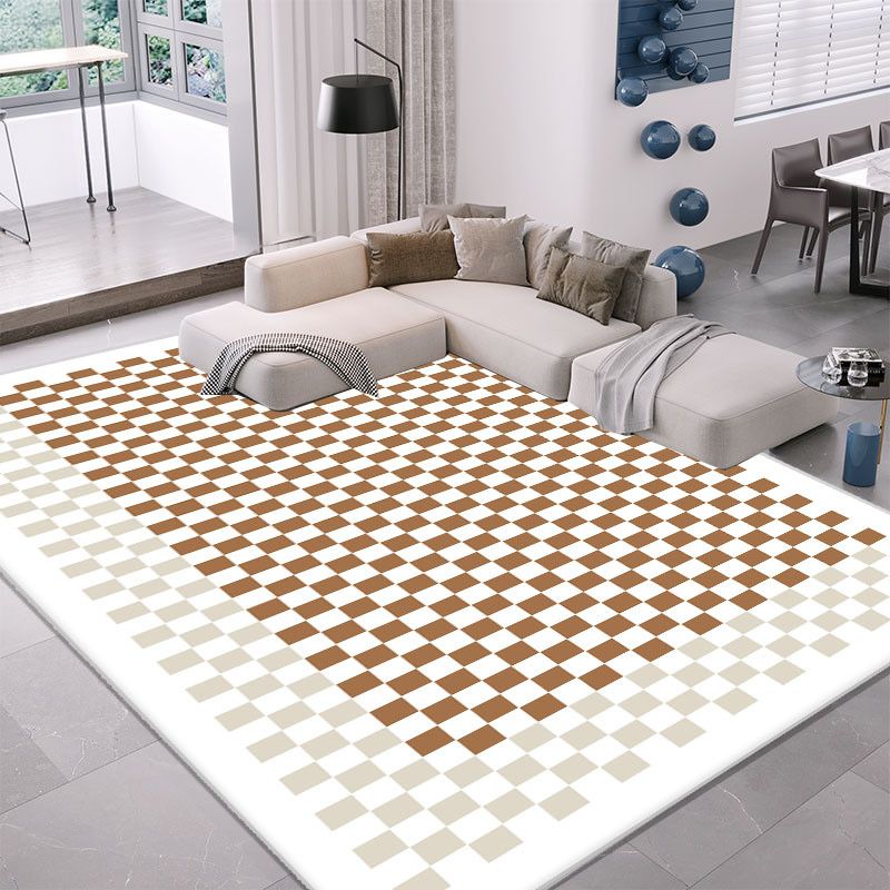 Minimalist Checkered Pattern Carpet Polyester Area Rug Stain Resistant Indoor Carpet for Living Room