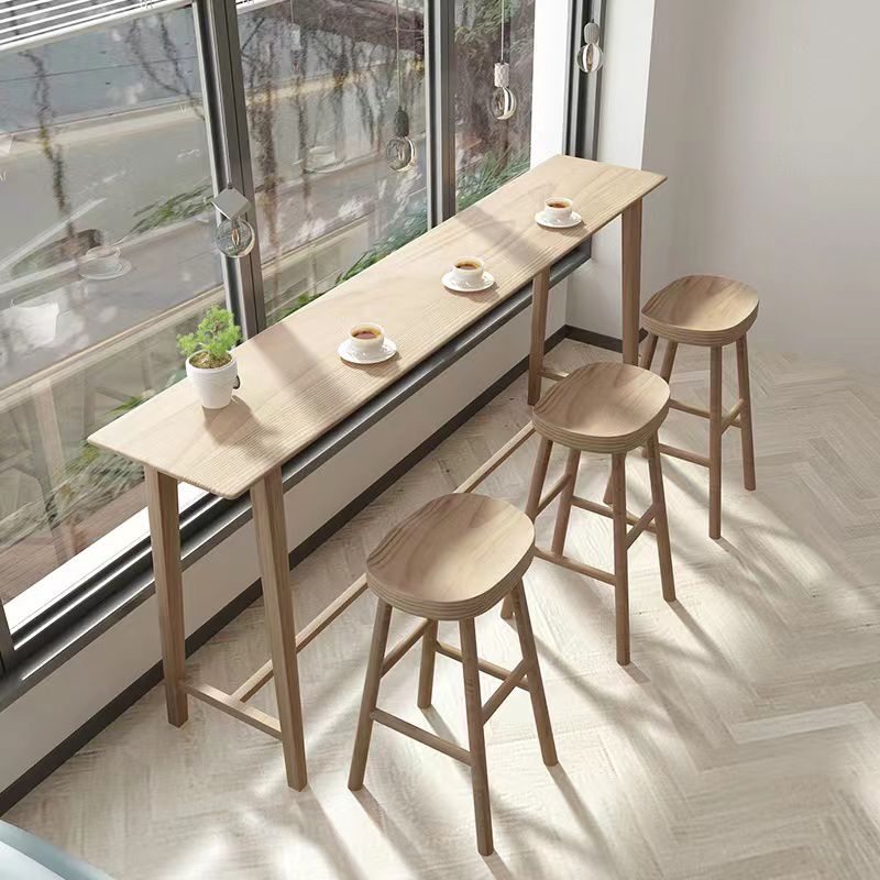 1/4 Pieces Modern Rectangle Solid Wood Pub Table with High Stools