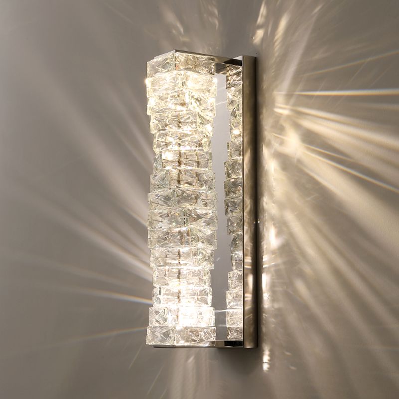 Postmodern Style Wall Light Geometric Crystal Wall Sconce in Silver for Bedroom