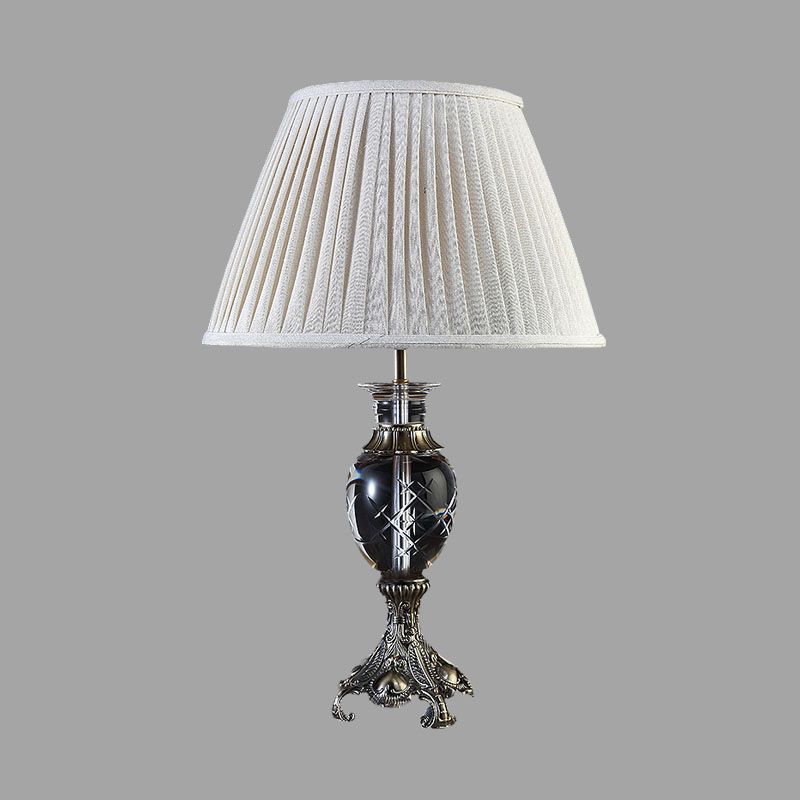 Clear Crystal Pleated Shade Night Table Light Lodge 1 Light Bedroom Nightstand Lamp in Beige