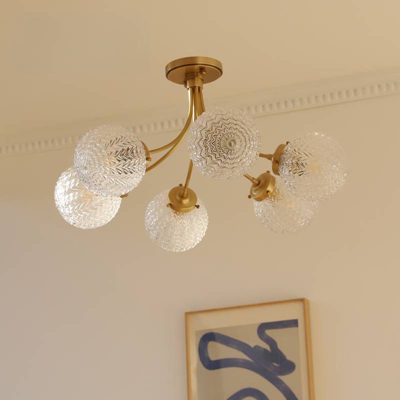 Glass Ball Shape Flush Mount Light Modern-Style Multi Lights Flush Ceiling Light in Brass