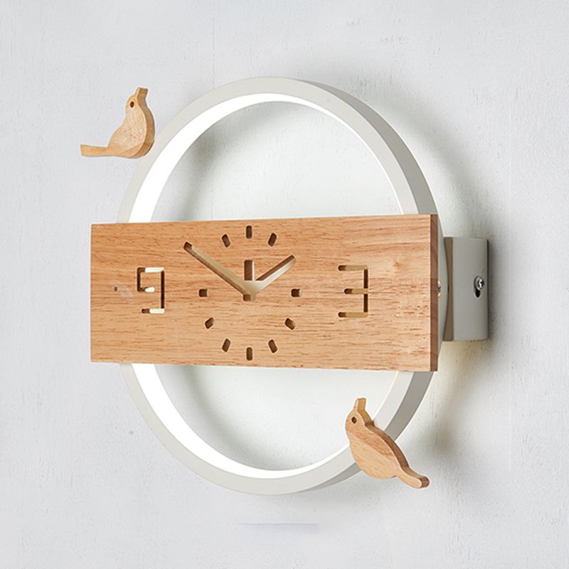 Circle Shape Wall Lighting Modern Style Wood 1 Light Sconce Lamp for Living Room