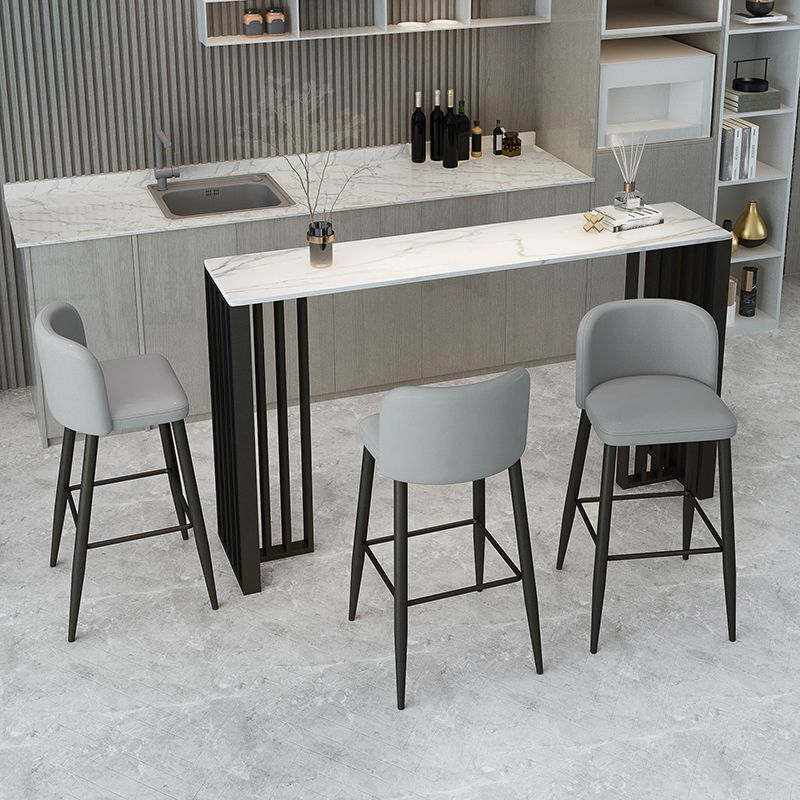 Modern Upholstered Low Back Faux Leather Bar Stools with Footrest
