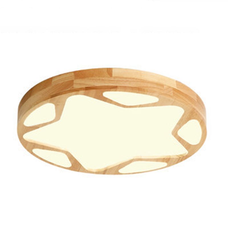 Modern Minimalist Round Ceiling Flush Mount Light Natural Wood Star Living Room Flush Mount Lighting