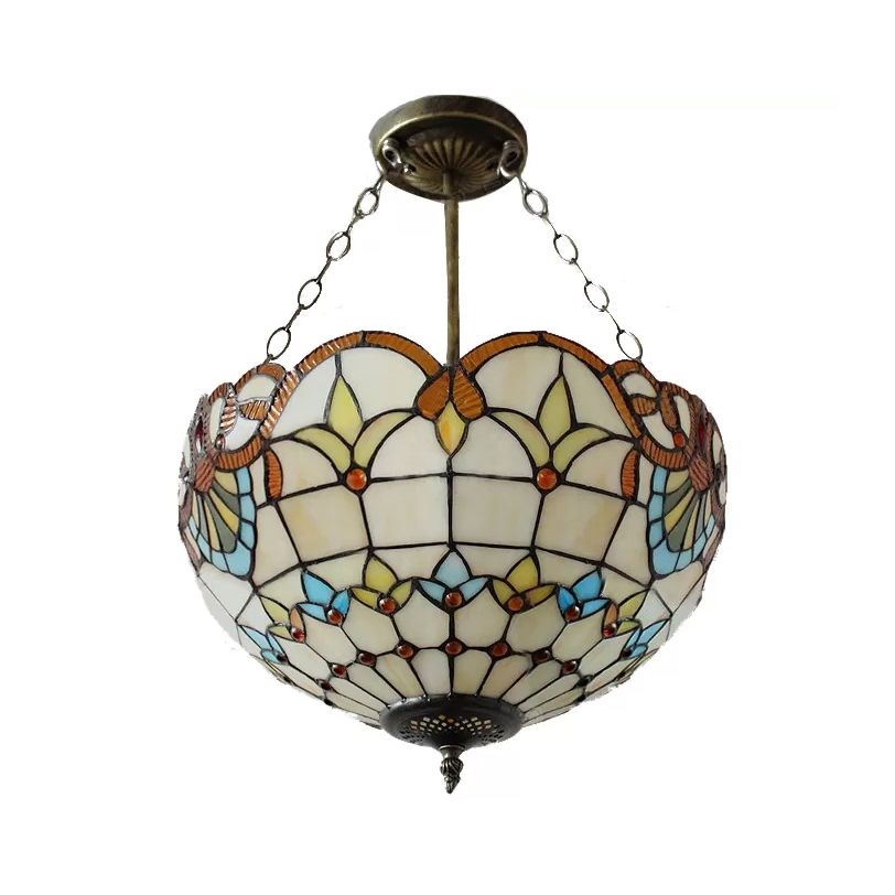Plafonniers LED pour chambre à coucher, semi-encastré, dôme vers le haut, avec abat-jour en vitrail, style victorien