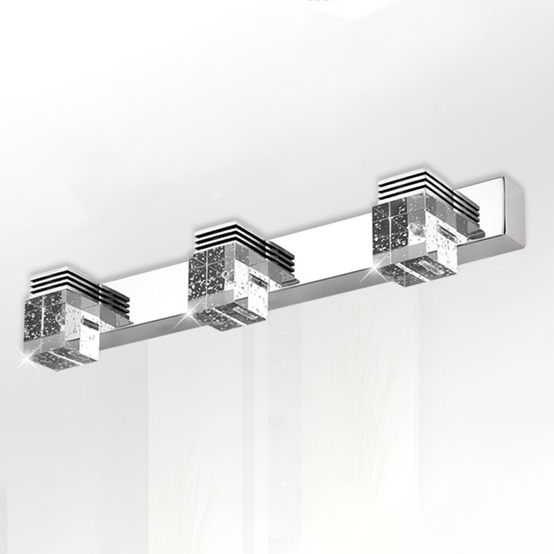 Stainless Steel Siding Vanity Sconce Bubble Crystal Block Vanity Light above Mirror for Bathroom