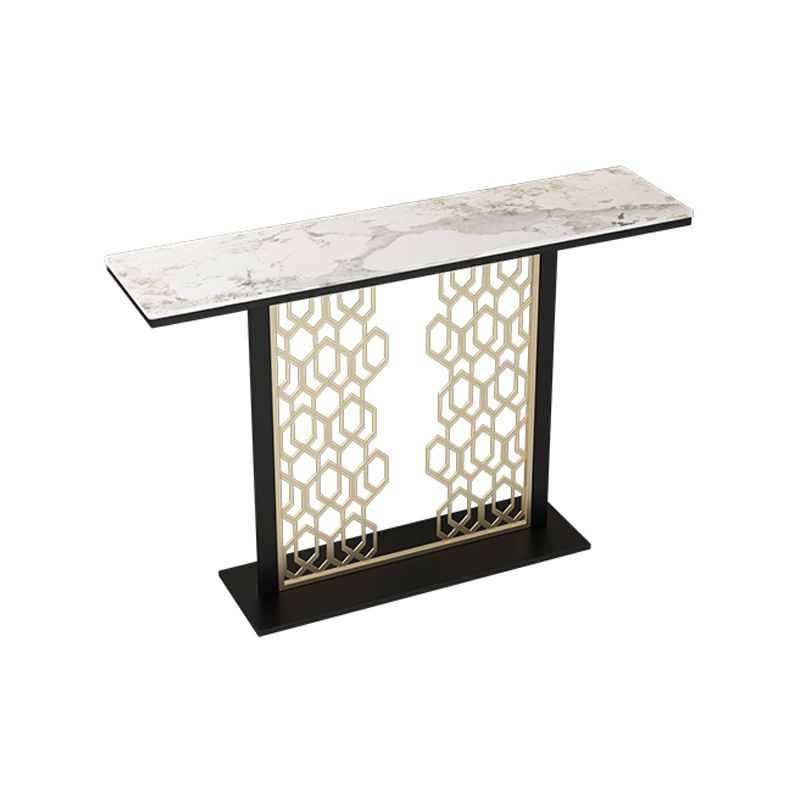 Glam Console Table with Rectangle Stone Top and Black Base for Hall