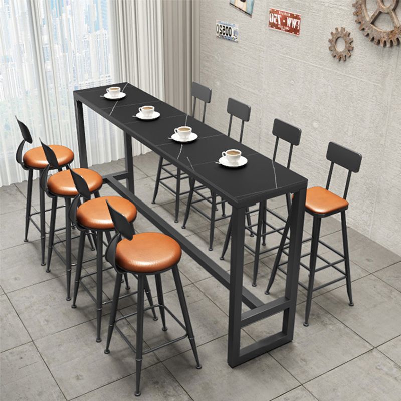 Black Bar Dining Table Sintered Stone Bar Height Cocktail Table with Metal Base