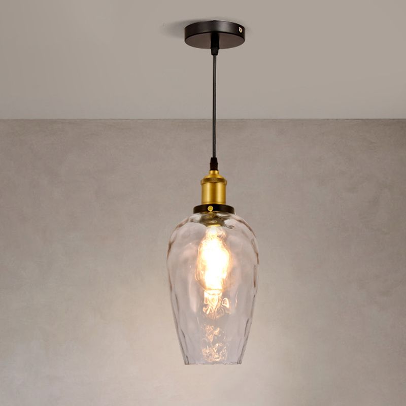 Rippled Glass Shaded Drop Lamp Loft Style 1-Light Dining Room Ceiling Suspension Light