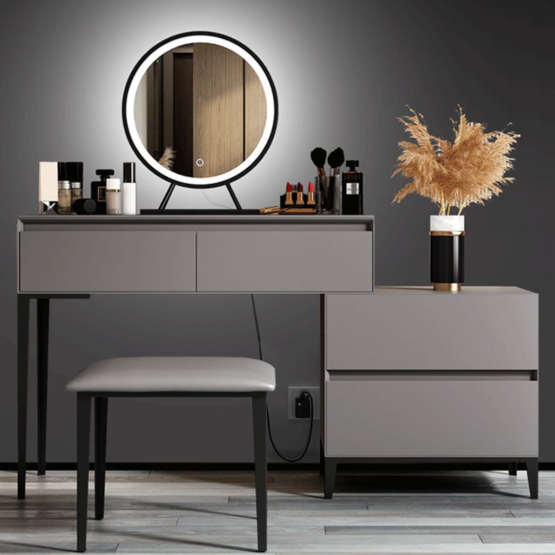Gray Wooden Vanity, 31.5"/39.4" Wide Makeup Vanity Set with Stool