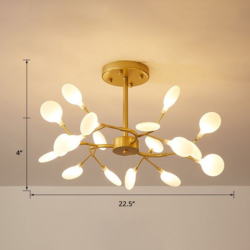 Postmodern Leaf Hanging Light Metal Living Room LED Chandelier Pendant Light in Brass