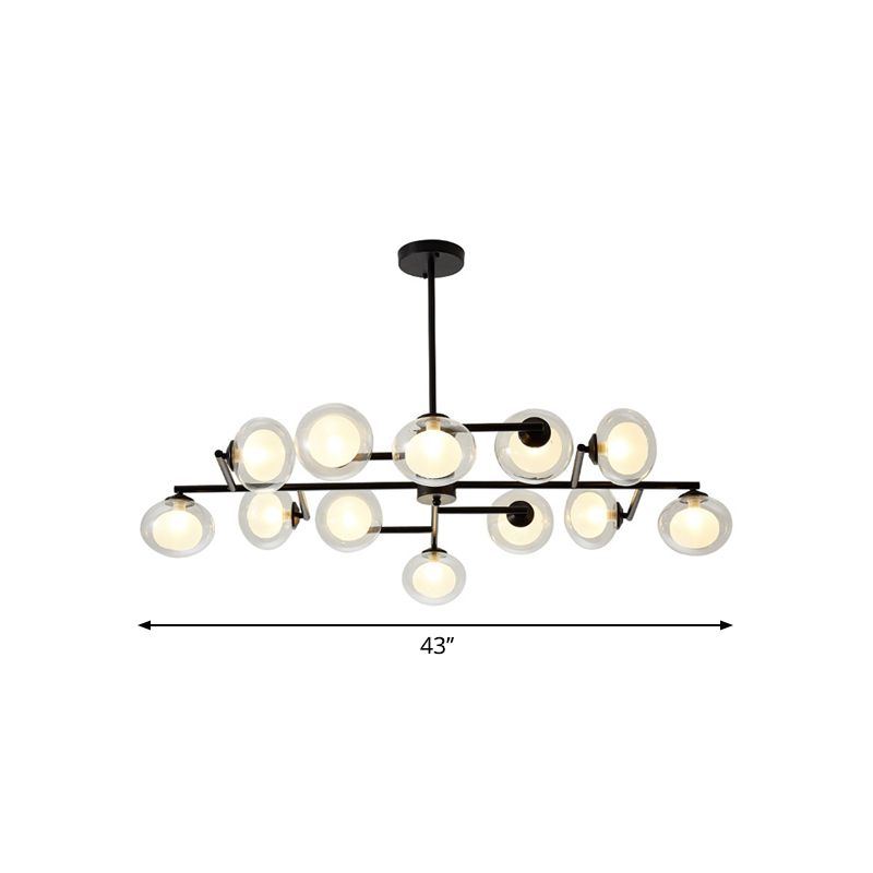 Modern Simple Oval Shade Island Light 8/12 Lights Glass Suspension Light in Black/White