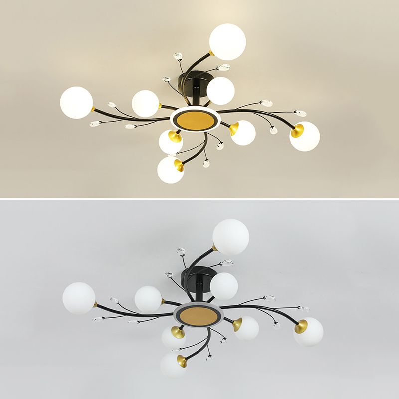 Milk Glass Semi Flush Light Fixtures Sputnik Modern Bedroom Living Room Ceiling Flush Mount Lights