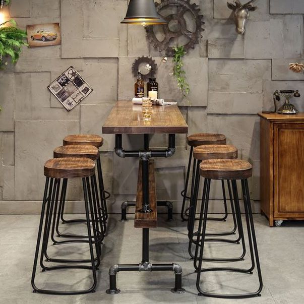 Rectangular Solid Wood Bar Table Set Industrial 1/4/7 Pieces Counter Table with Stools